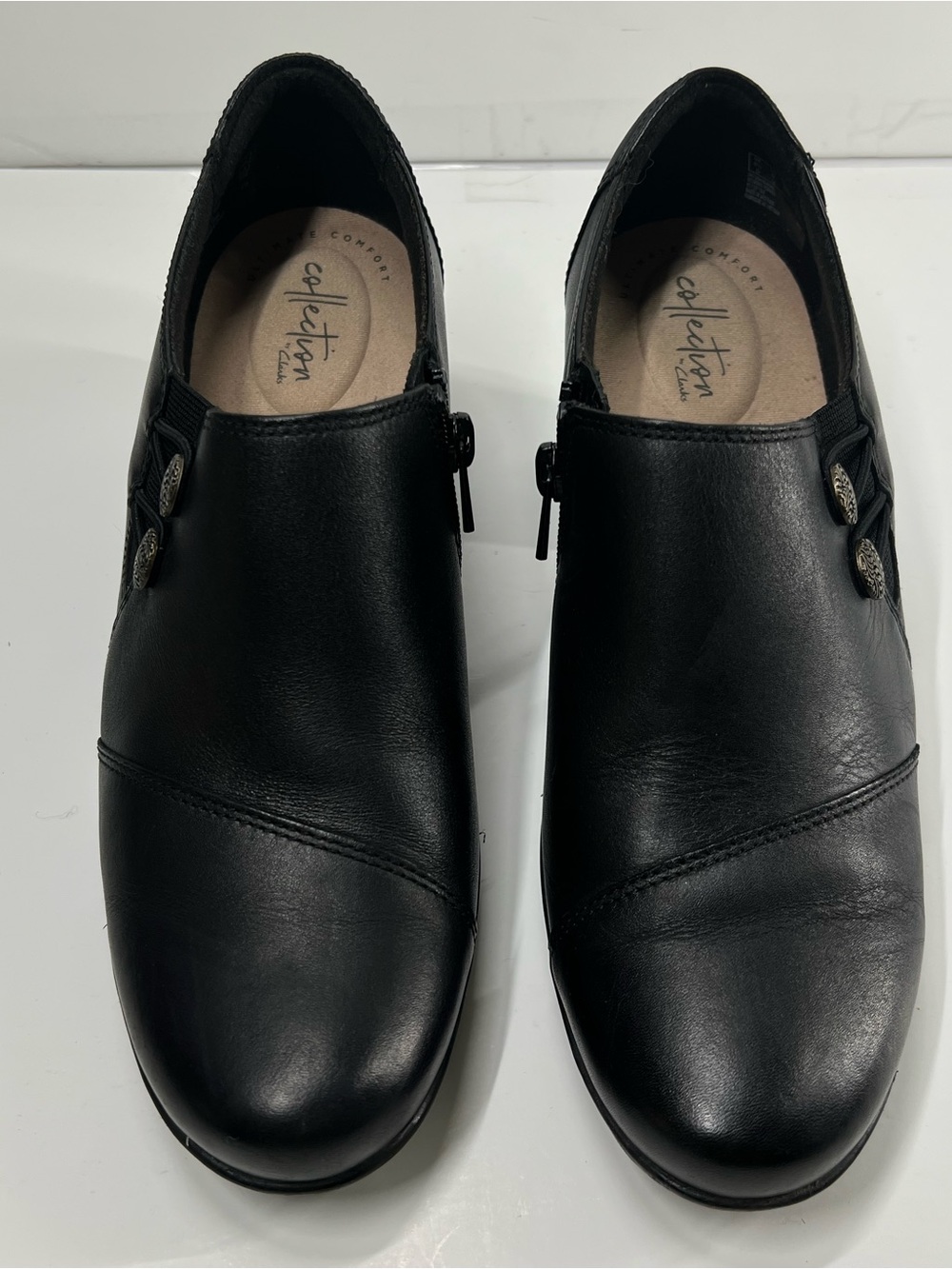 Clarks Collection Women’s Black Leather Ankle Booties Heels Size 9 - Picture 11 of 13